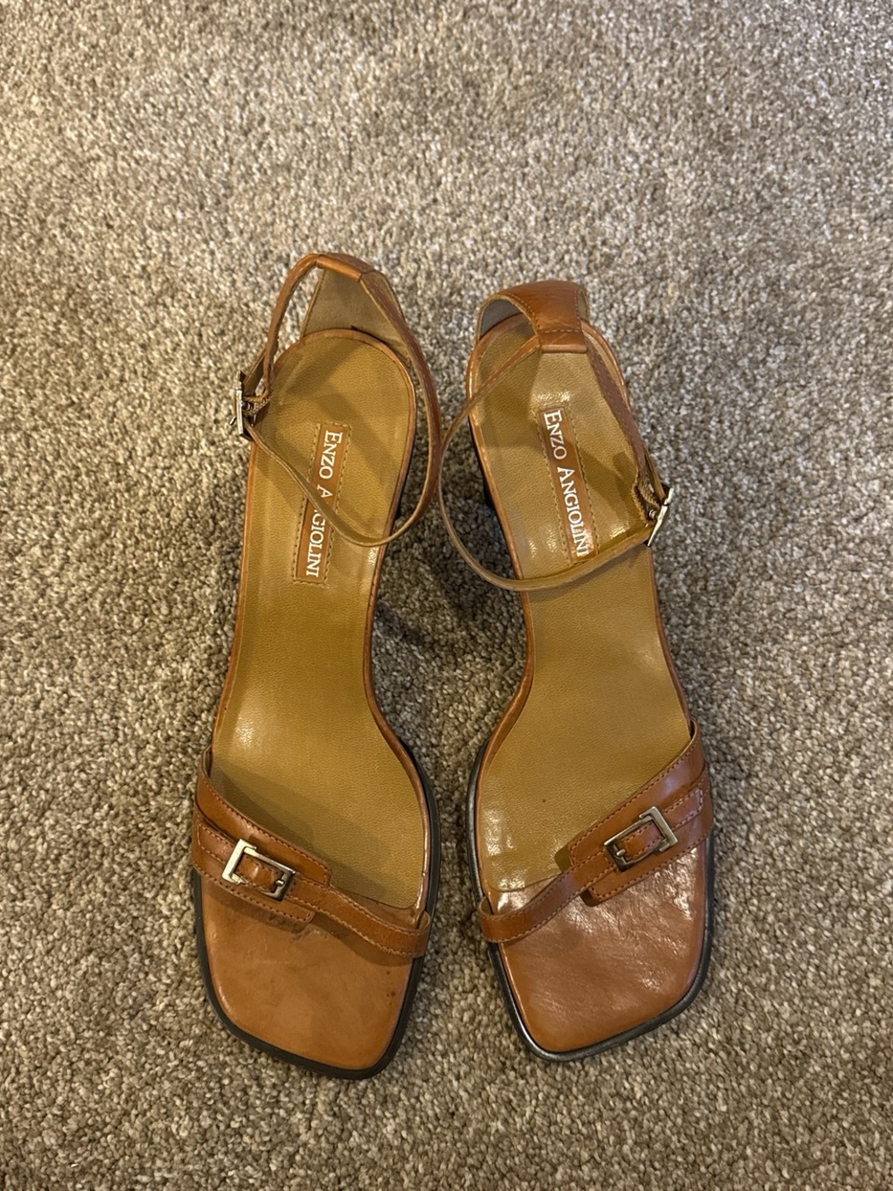 Enzo Angiolini Tan Leather Ankle-Strap Sandals